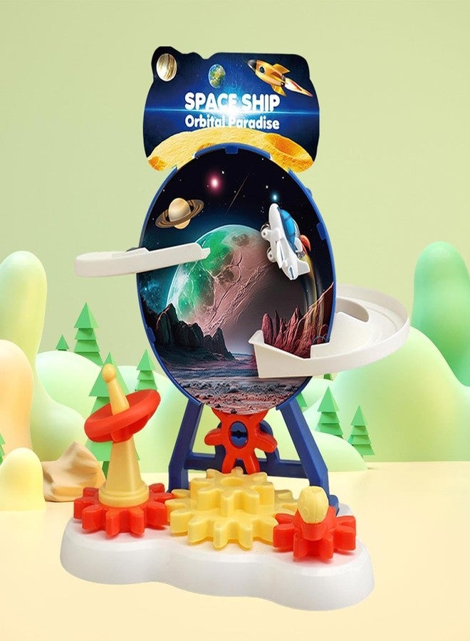 براند كونكور مجموعة ألعاب سفينة الفضاء من ماركة كونكر، مجموعة مسار سباق سفينة الفضاء الكرتونية المضحكة ذاتية التسلق، لعبة سفينة الفضاء الصغيرة الجميلة، لعبة السلم المتحرك مع أضواء وموسيقى (مسار سفينة الفضاء الدوارة) - Image 2